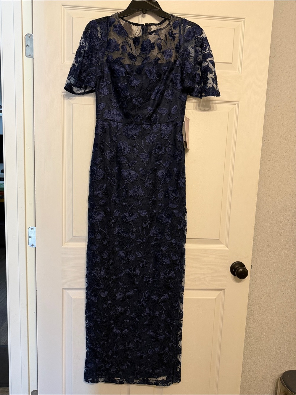 JS Collections Navy Embroidered Lace Maxi Dress